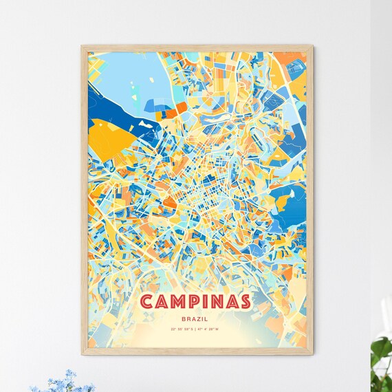 Campinas Brazil Vibrant Stylized Blue and Orange City Map Poster