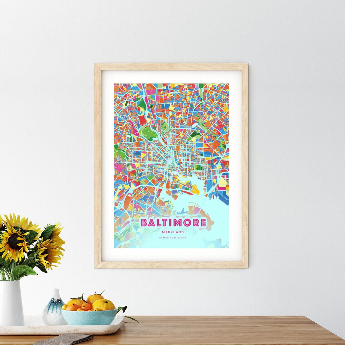 Baltimore Maryland Crazy Colorful Mosaic City Map Art Poster - Image 2
