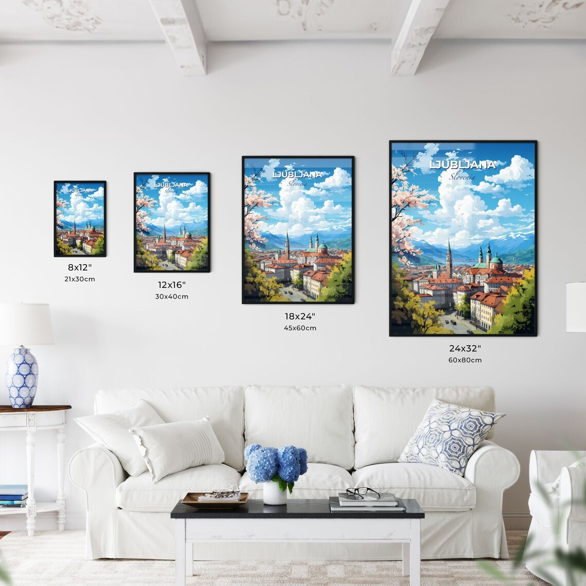 Ljubljana Slovenia Old Town Red Roofs Mountain Travel Poster - Image 3