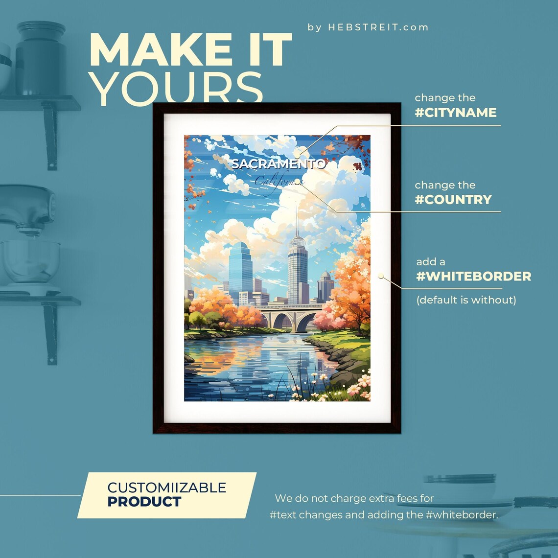Sacramento California River Bridge Skyline Blossom Travel Poster - Image 2