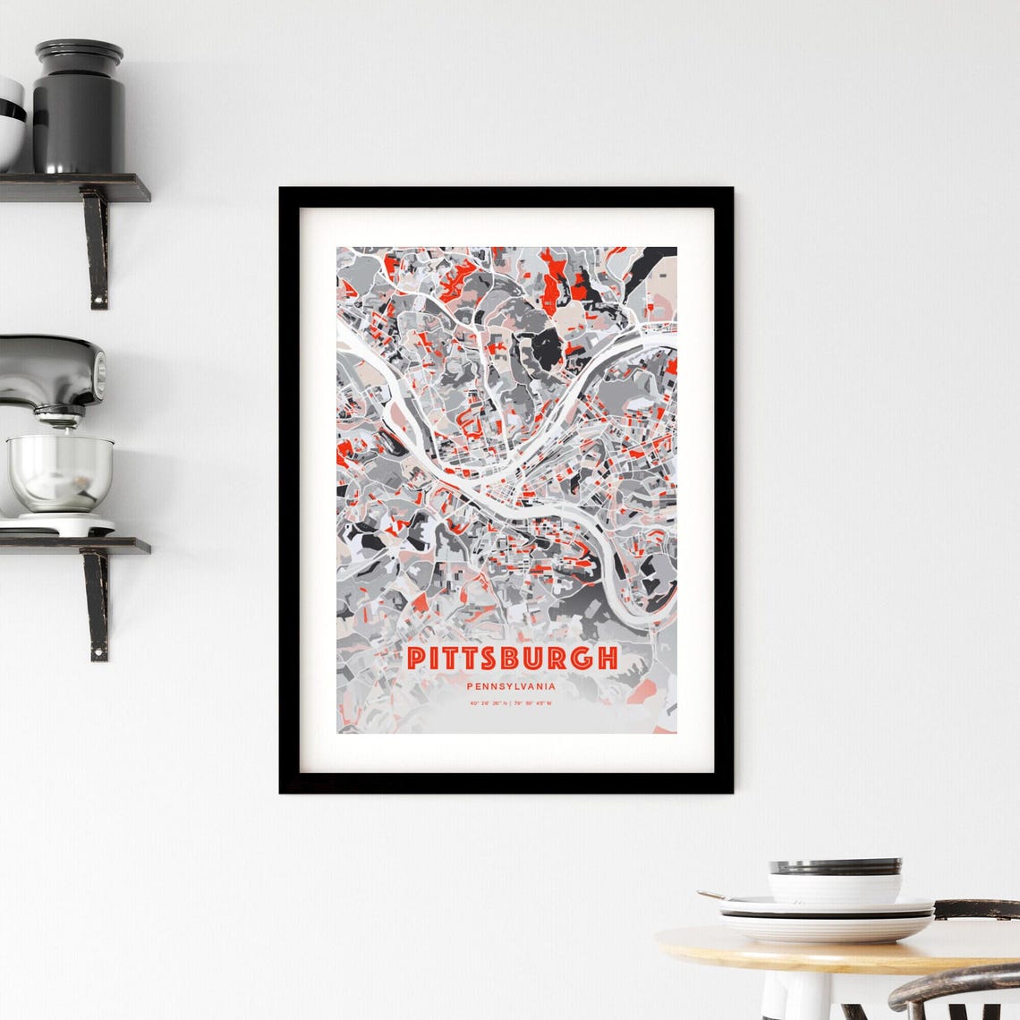 Pittsburgh Pennsylvania Bold Red and Gray Modern City Map Poster - Image 2