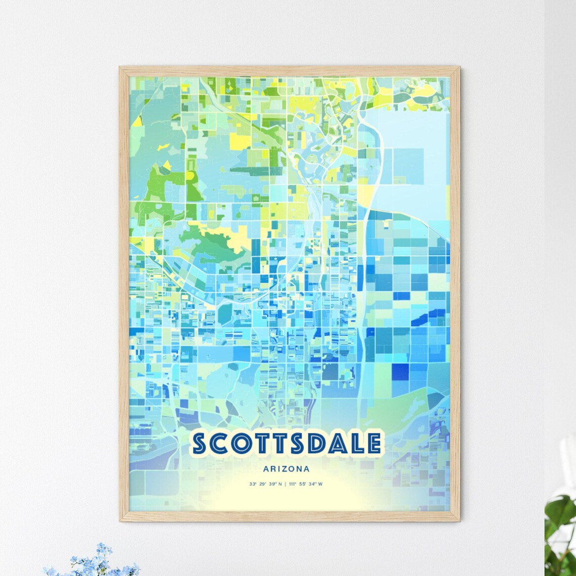 Scottsdale Arizona Vibrant Abstract Watercolor City Street Map Poster