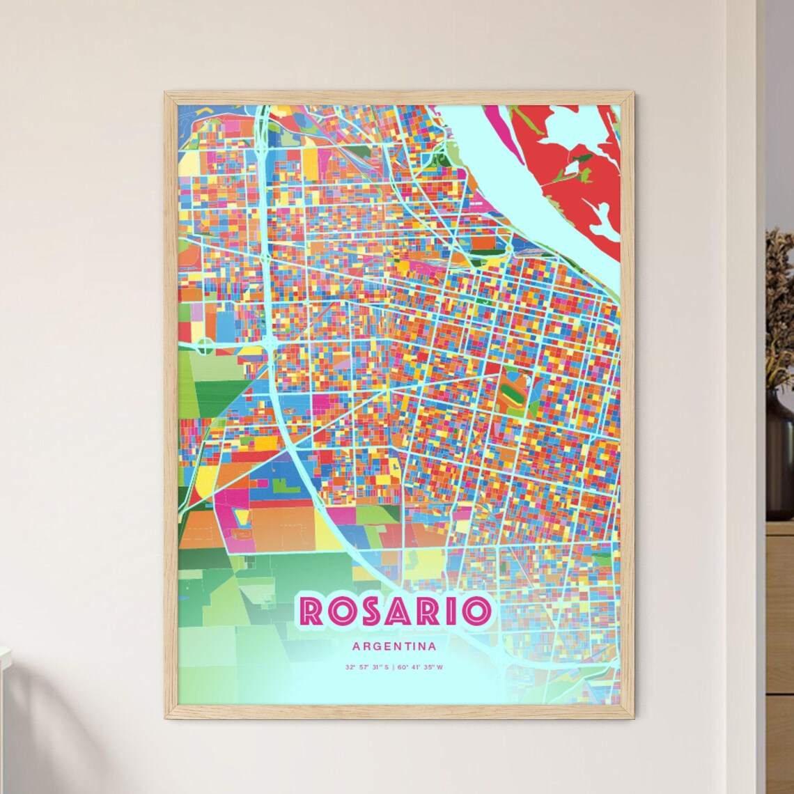 Rosario Argentina Bold Crazy Colorful Mosaic City Map Poster