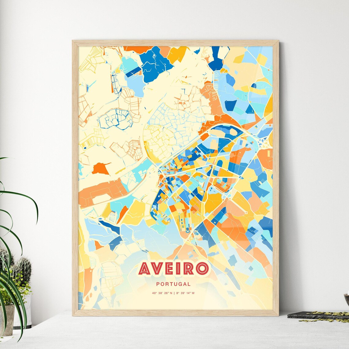 Aveiro Portugal Colorful Blue Orange Lagoon City Map Art Print