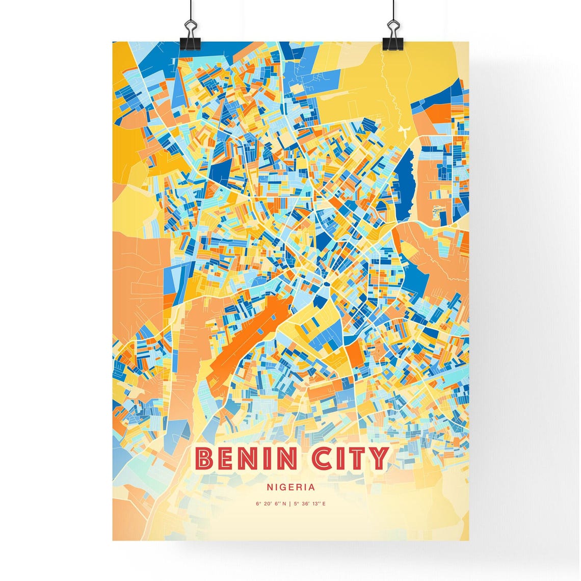 Benin City Nigeria Colorful Street Map Coordinates Art Poster - Image 3