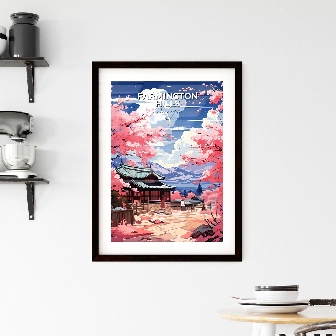 Farmington Hills Michigan Japanese House Blossom Travel Poster - Image 2