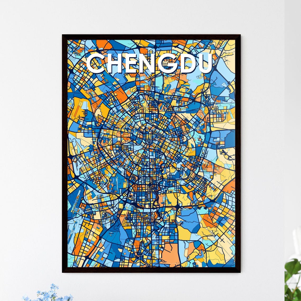 Chengdu China Bold Colorful Vibrant City Street Map Art Poster