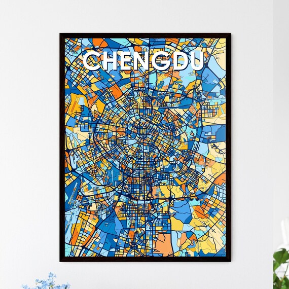 Chengdu China Bold Colorful Vibrant City Street Map Art Poster
