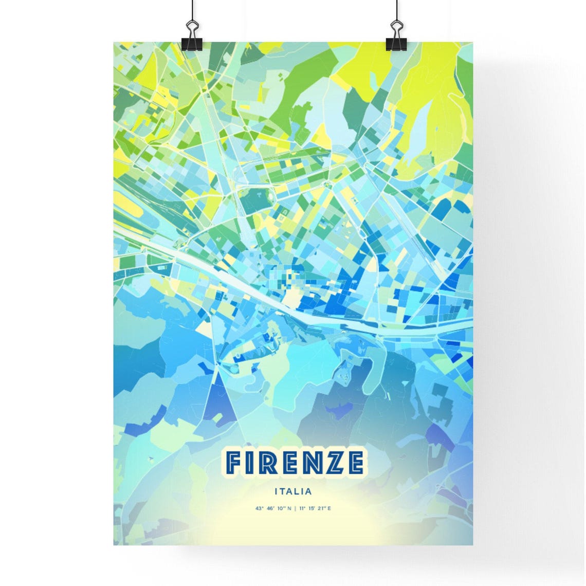 Florence Italy Personalized Bluish Art City Map Coordinates Poster - Image 2