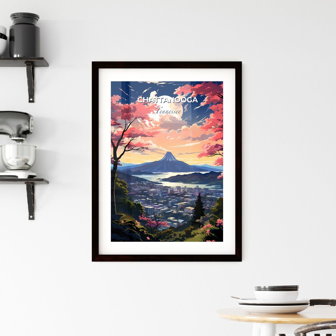 Chattanooga Tennessee Night Skyline Moon Blossom Travel Poster - Image 2