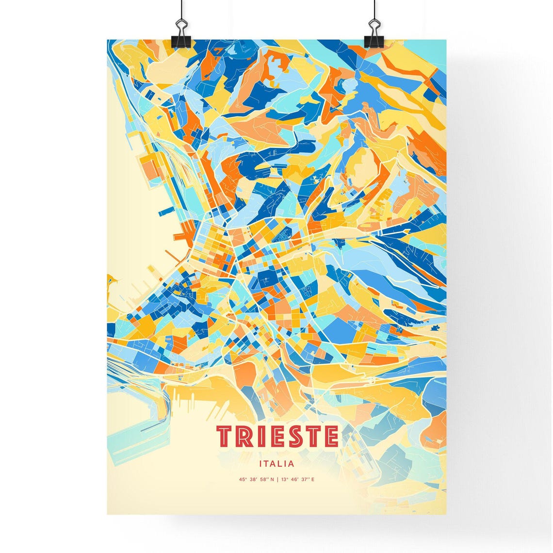 Historic Trieste Italy Vibrant Blue Orange City Map Art Poster - Image 3