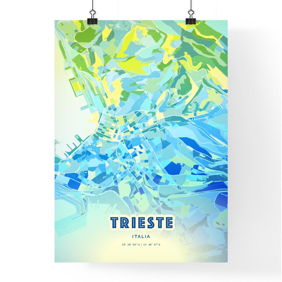 Trieste Italy Personalized Bluish Art City Map Coordinates Poster - Image 2
