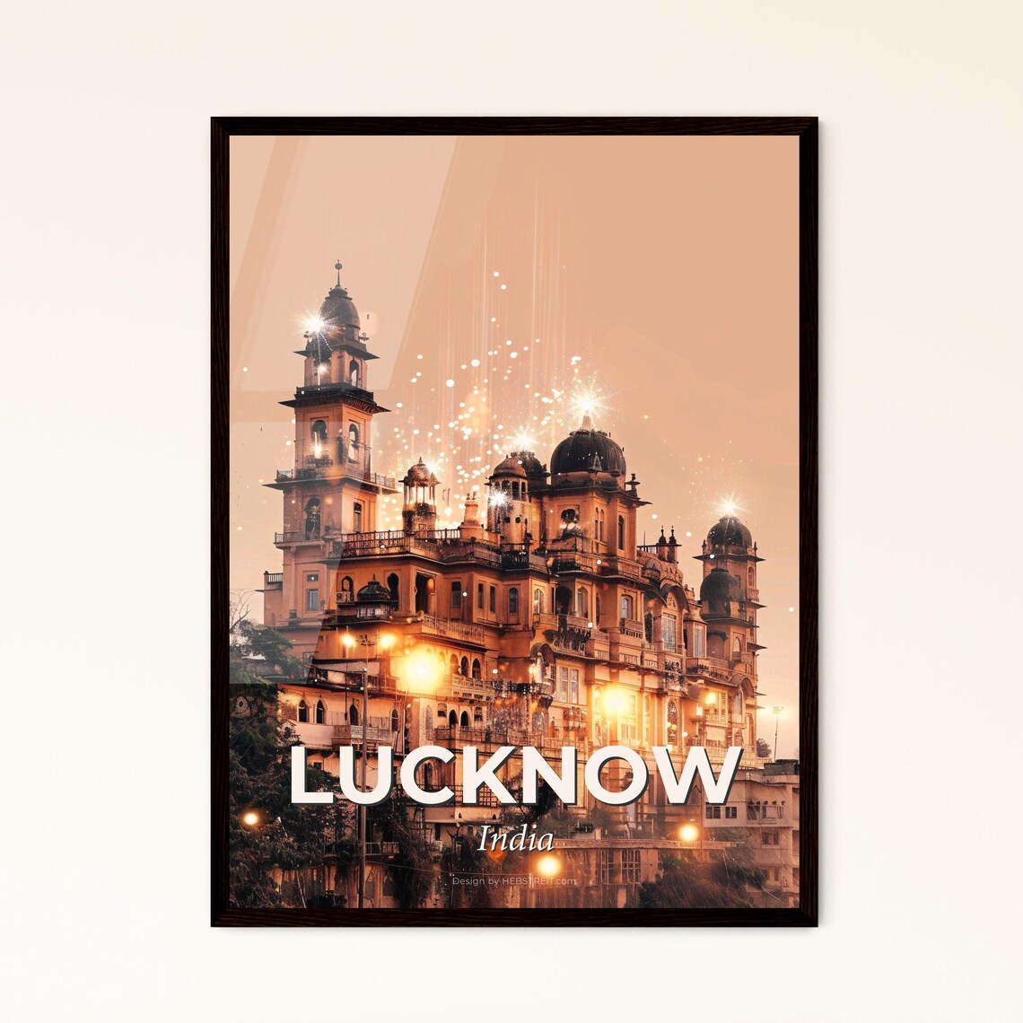 Lucknow India Grand Domes and Minarets Golden Night Art Poster
