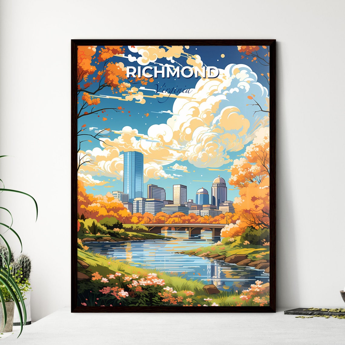 Richmond Virginia Fall Skyline River Bridge Autumn Travel Poster