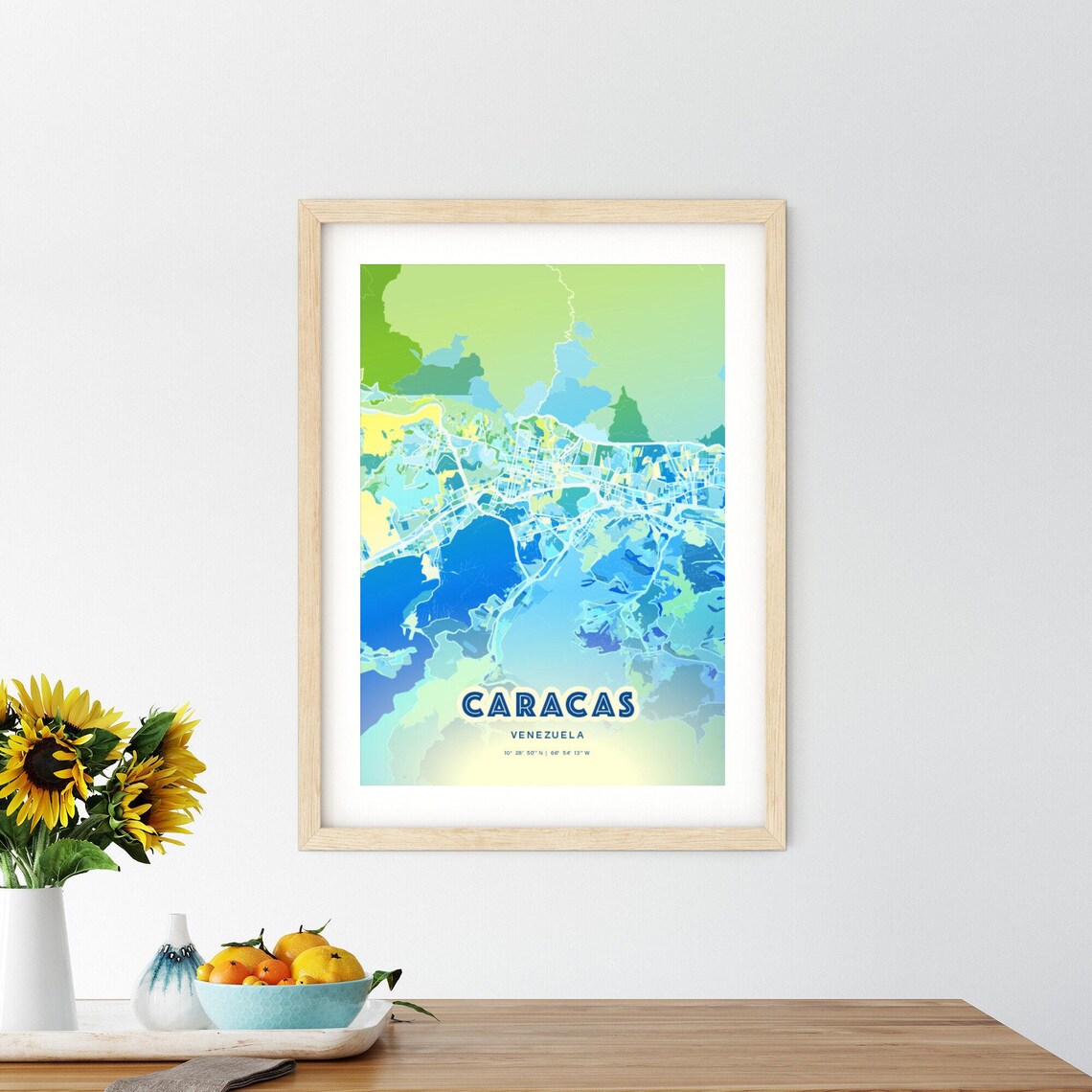 Caracas Venezuela Bluish Watercolor Modern Decorative City Map Art Poster - Image 2
