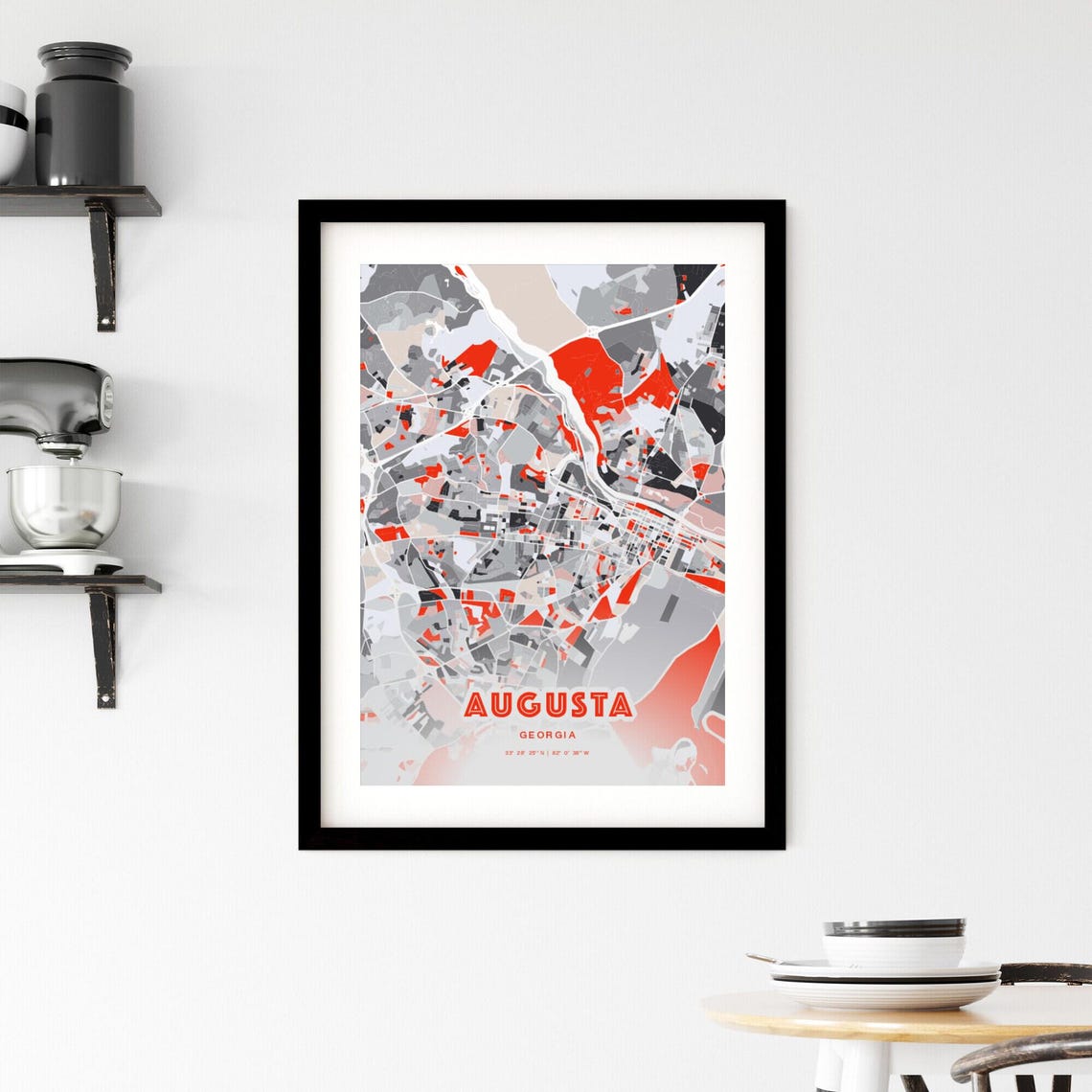 Augusta Georgia City Map Art Poster Red Gray Expressive Street Design - Image 2