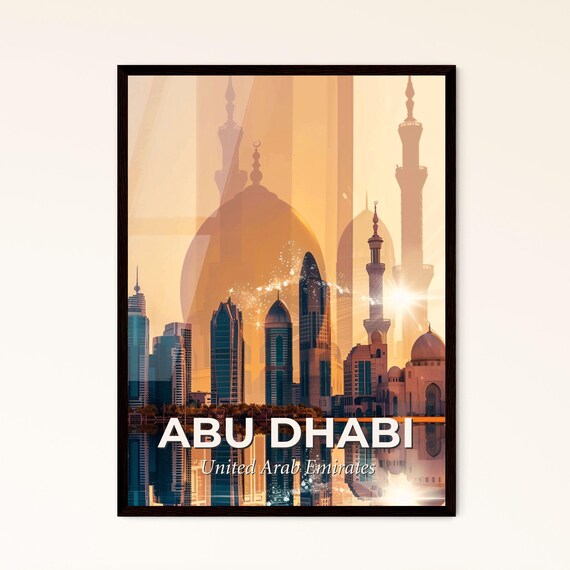Abu Dhabi United Arab Emirates Sunset Mosque Dome Skyline Art Poster