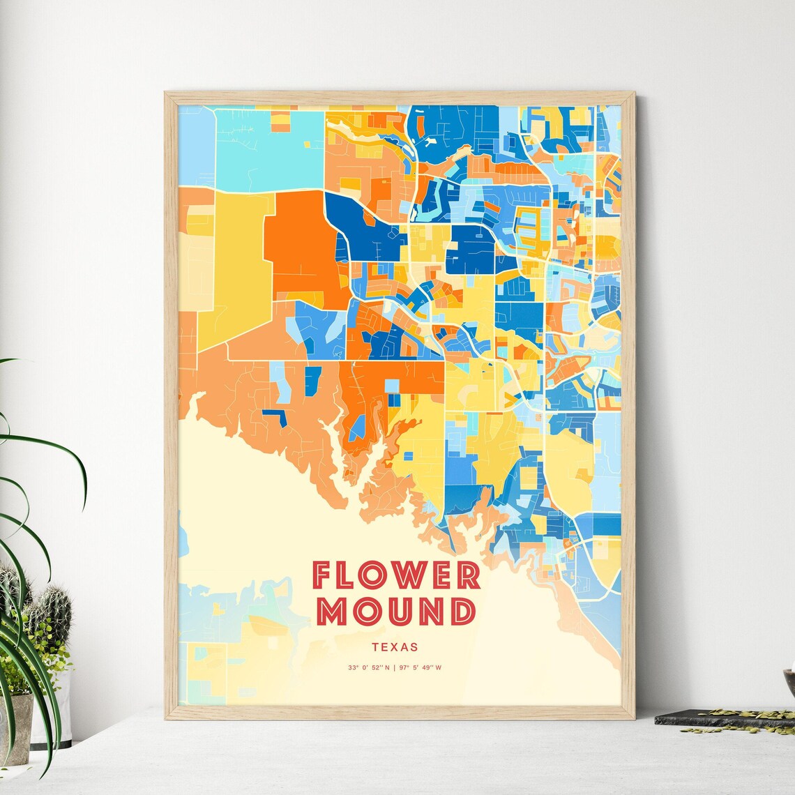 Modern Blue and Orange City Street Map Art Poster of Flower Mound Texas - Image 3