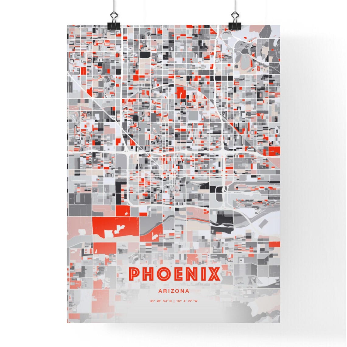 Phoenix Arizona Expressive Bold Red City Street Map Artwork Poster - Image 3