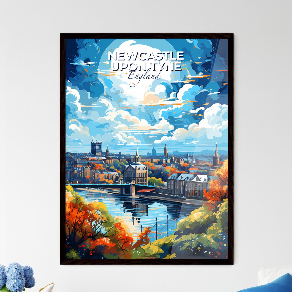 Newcastle Upon Tyne England Riverside Bridges Autumn Travel Poster