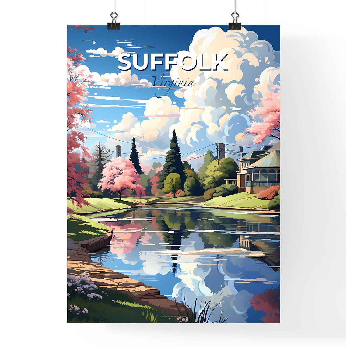 Suffolk Virginia Cherry Blossom Lakeside Spring Travel Poster - Image 4