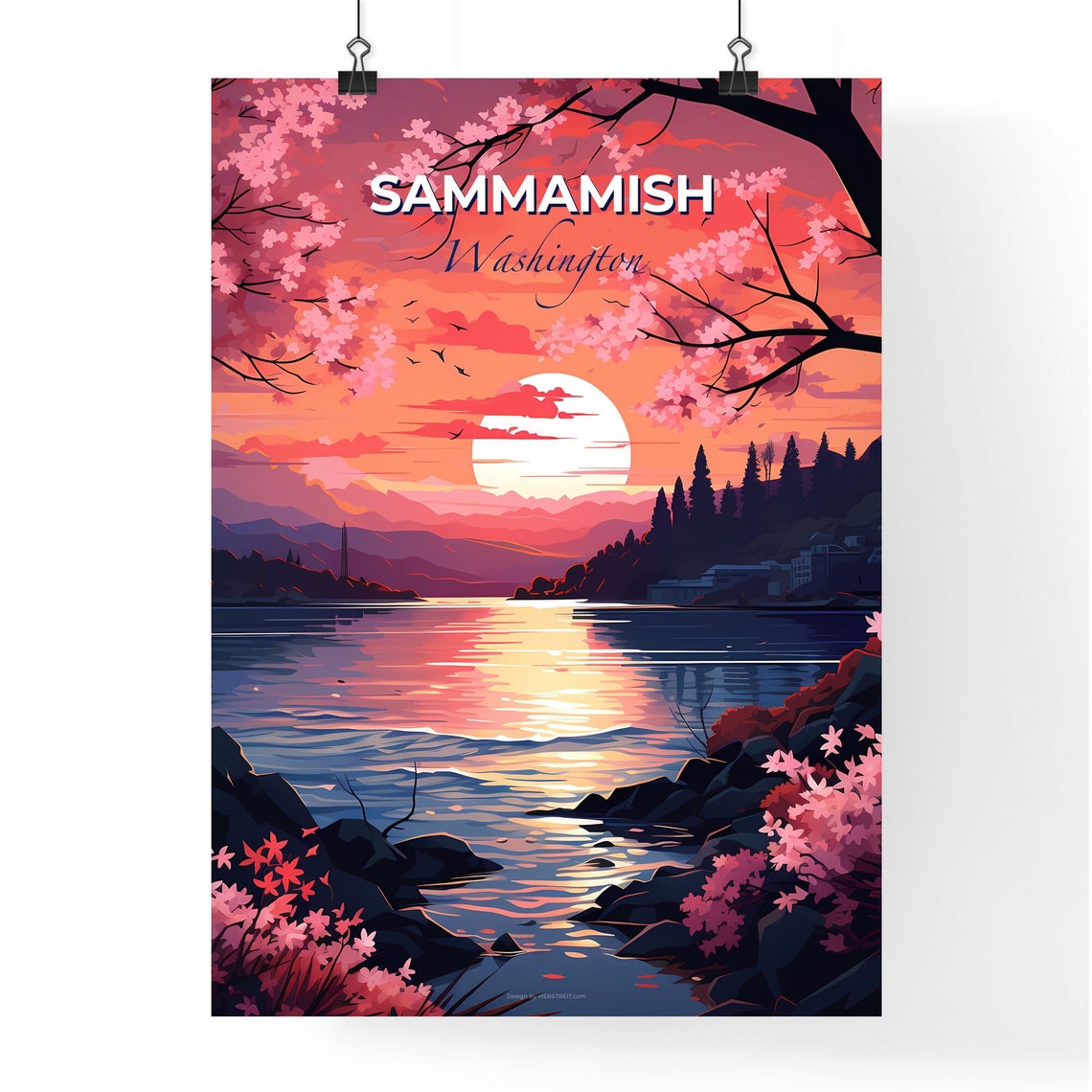 Sammamish Washington Sunset Lake Cherry Blossoms Scenic Poster - Image 4