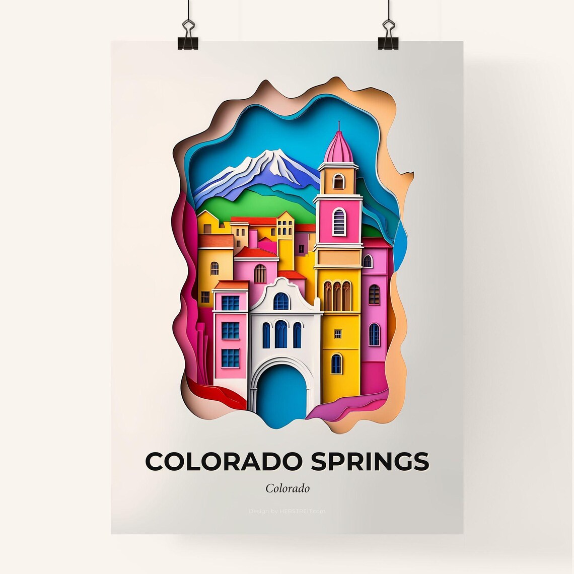 Colorado Springs Colorado Colorful Paper Cut Mountain Poster - Image 4