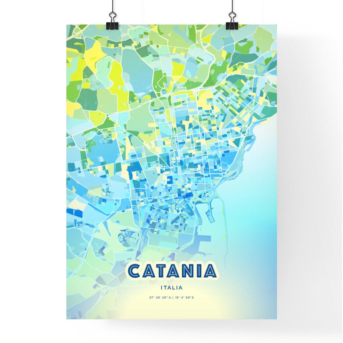 Catania Italy Bluish Custom Stylish City Map Art Poster Gift - Image 2