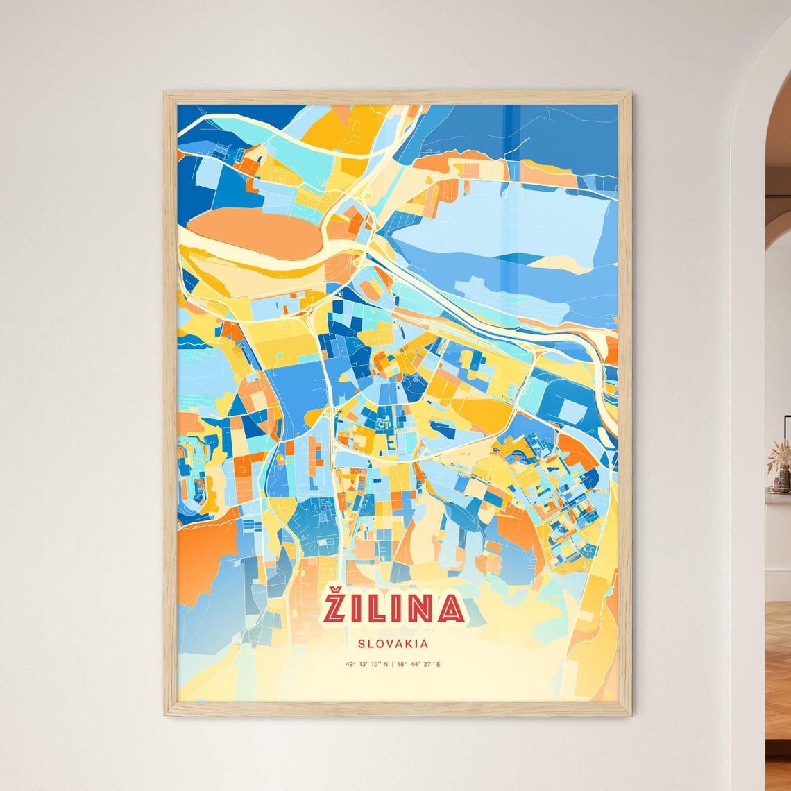 Zilina Slovakia Bold Blue Orange Abstract City Street Map Art Poster