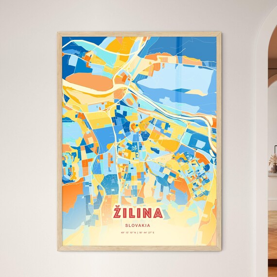 Zilina Slovakia Bold Blue Orange Abstract City Street Map Art Poster