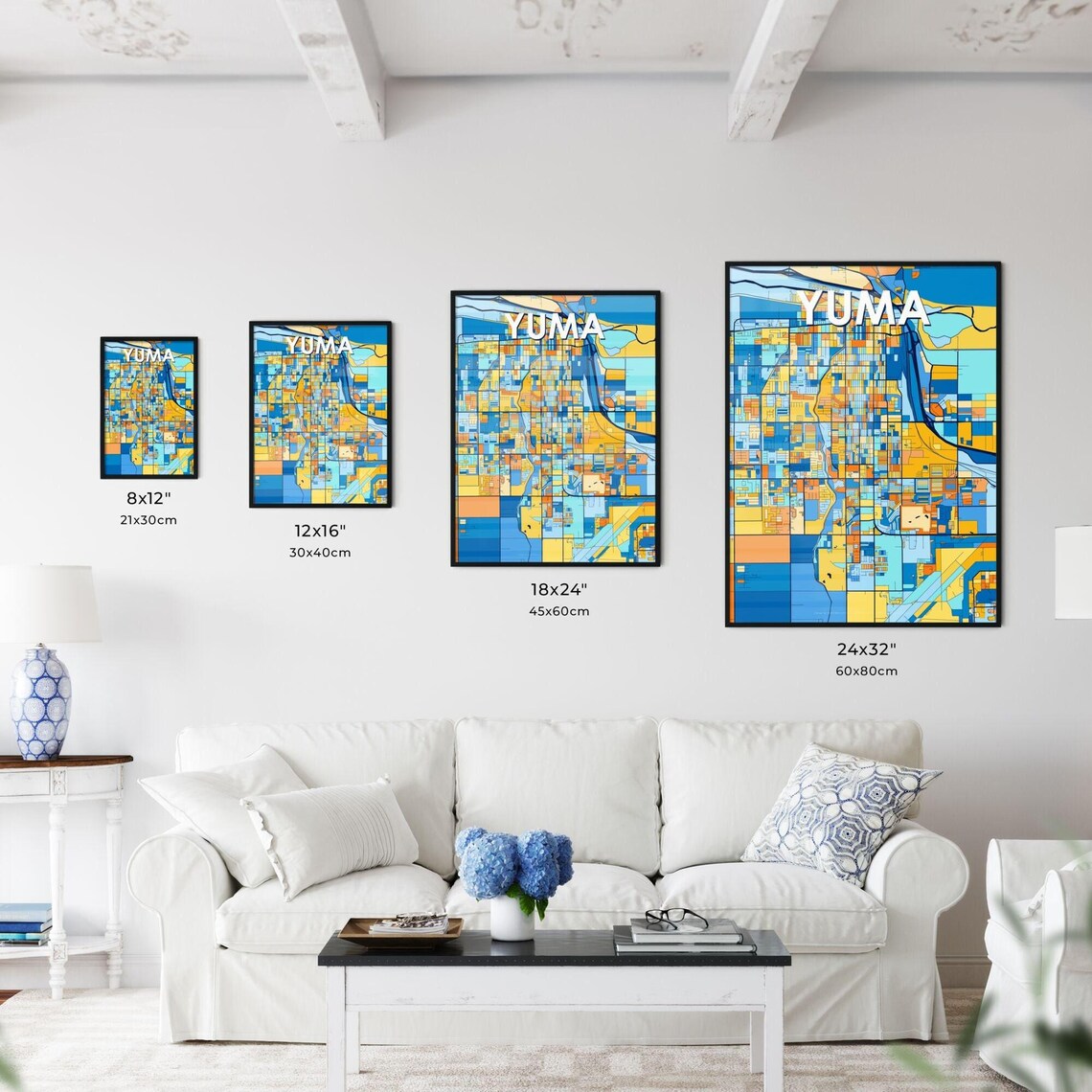 Yuma Arizona Stylish Vibrant Blue and Orange Mosaic City Map Poster - Image 3