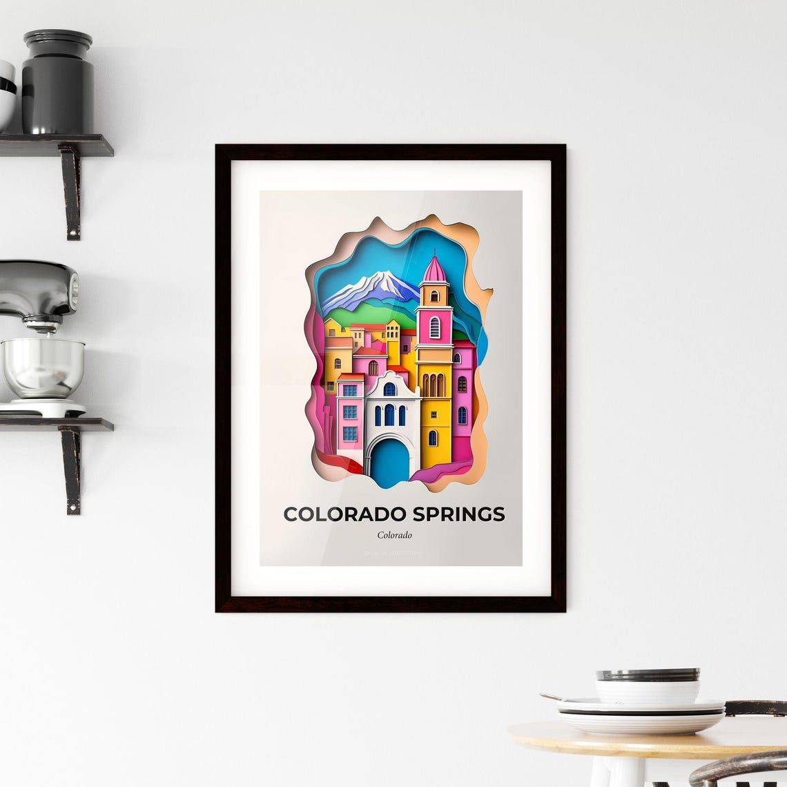 Colorado Springs Colorado Colorful Paper Cut Mountain Poster - Image 2