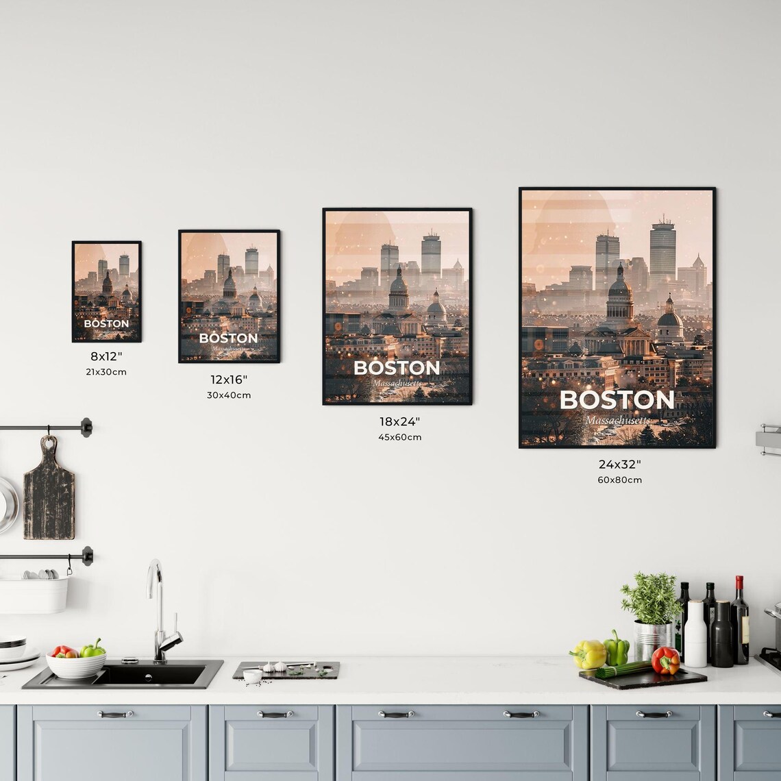 Boston Massachusetts Historic Dome Skyline Golden Art Poster - Image 3