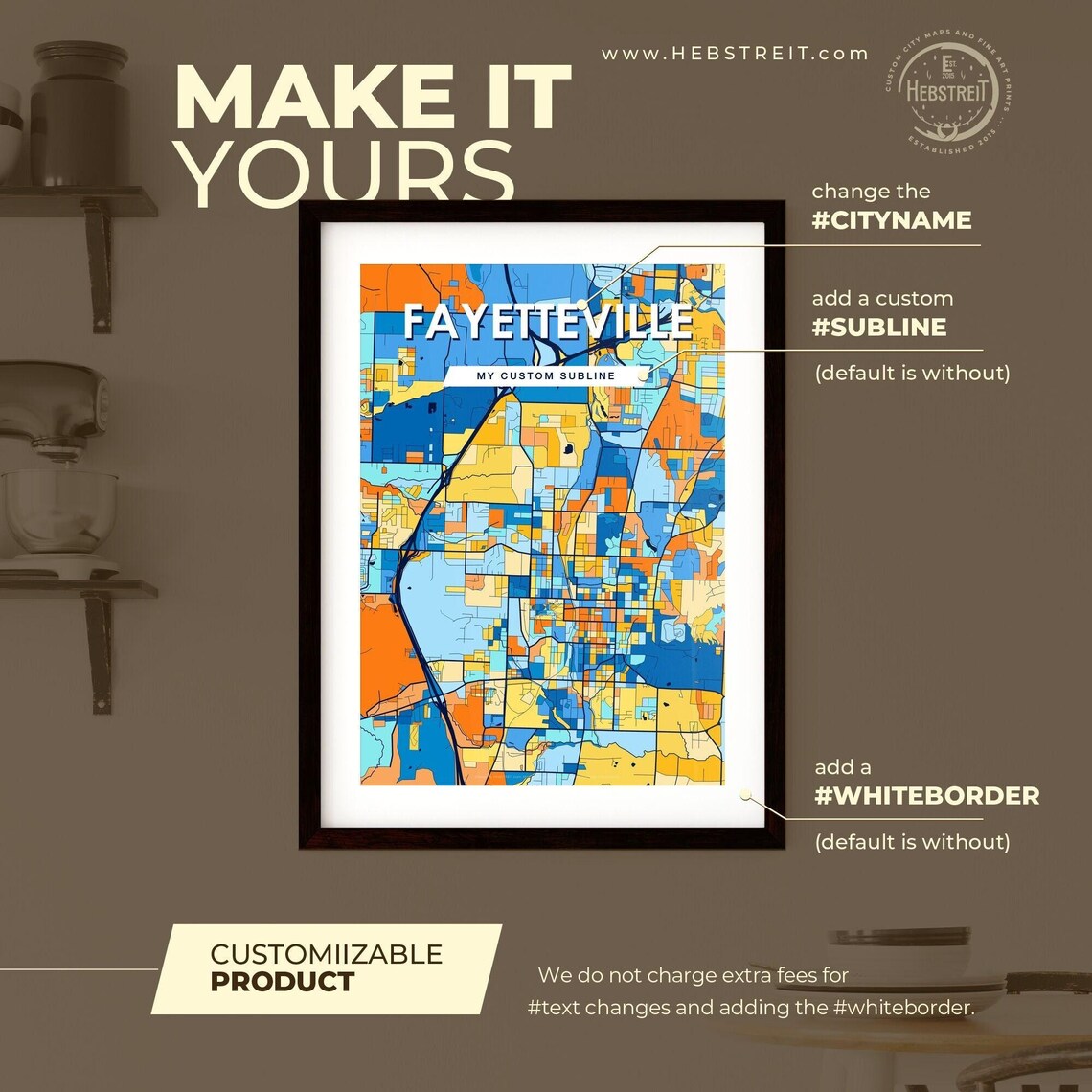 Fayetteville Arkansas Vibrant Colorful Illustrated Street Map Art Poster - Image 2