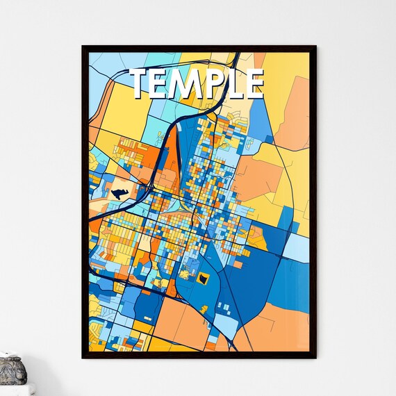 Vibrant Colorful City Map Art of Temple Texas Poster for Home