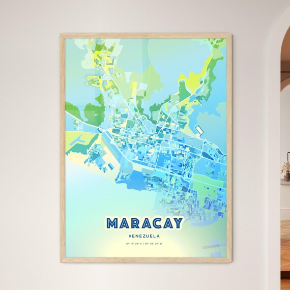 Maracay Venezuela Pastel Blue City Map Art with Coordinates Poster