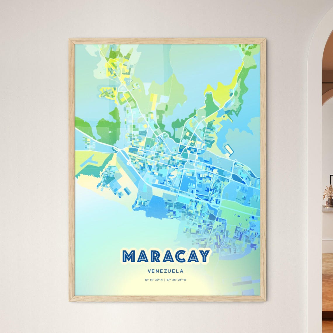 Maracay Venezuela Pastel Blue City Map Art with Coordinates Poster
