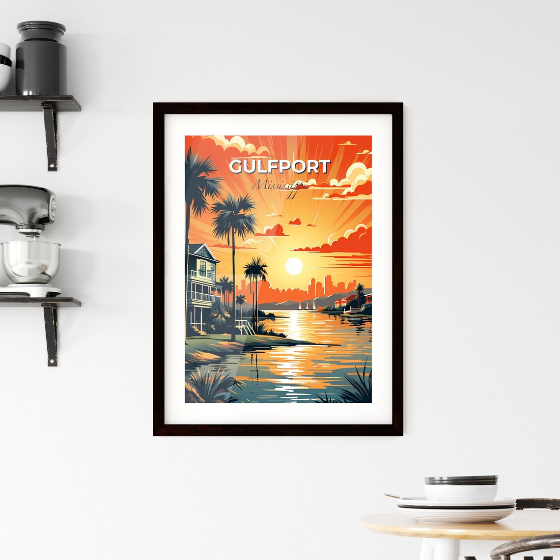 Gulfport Mississippi Sunset Palm Beach House Sailboat Poster - Image 2