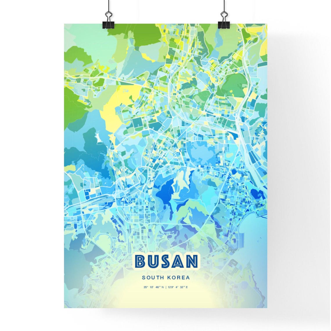 Busan South Korea Bluish Watercolor City Map Art Poster Wall Decor - Image 3