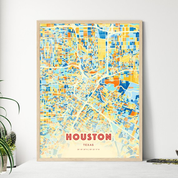 Houston Texas Bold Blue Orange Abstract City Street Map Art Poster