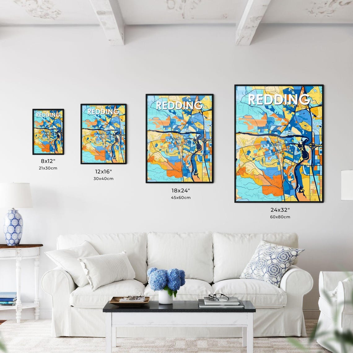 Redding California City Map Poster Vibrant Modern Home Wall Decor - Image 3