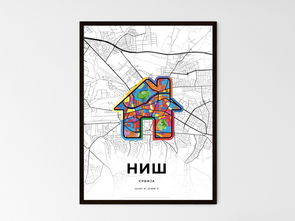 Nis Serbia Heart Map Line Art Poster Hometown Love Gift Decor - Image 3