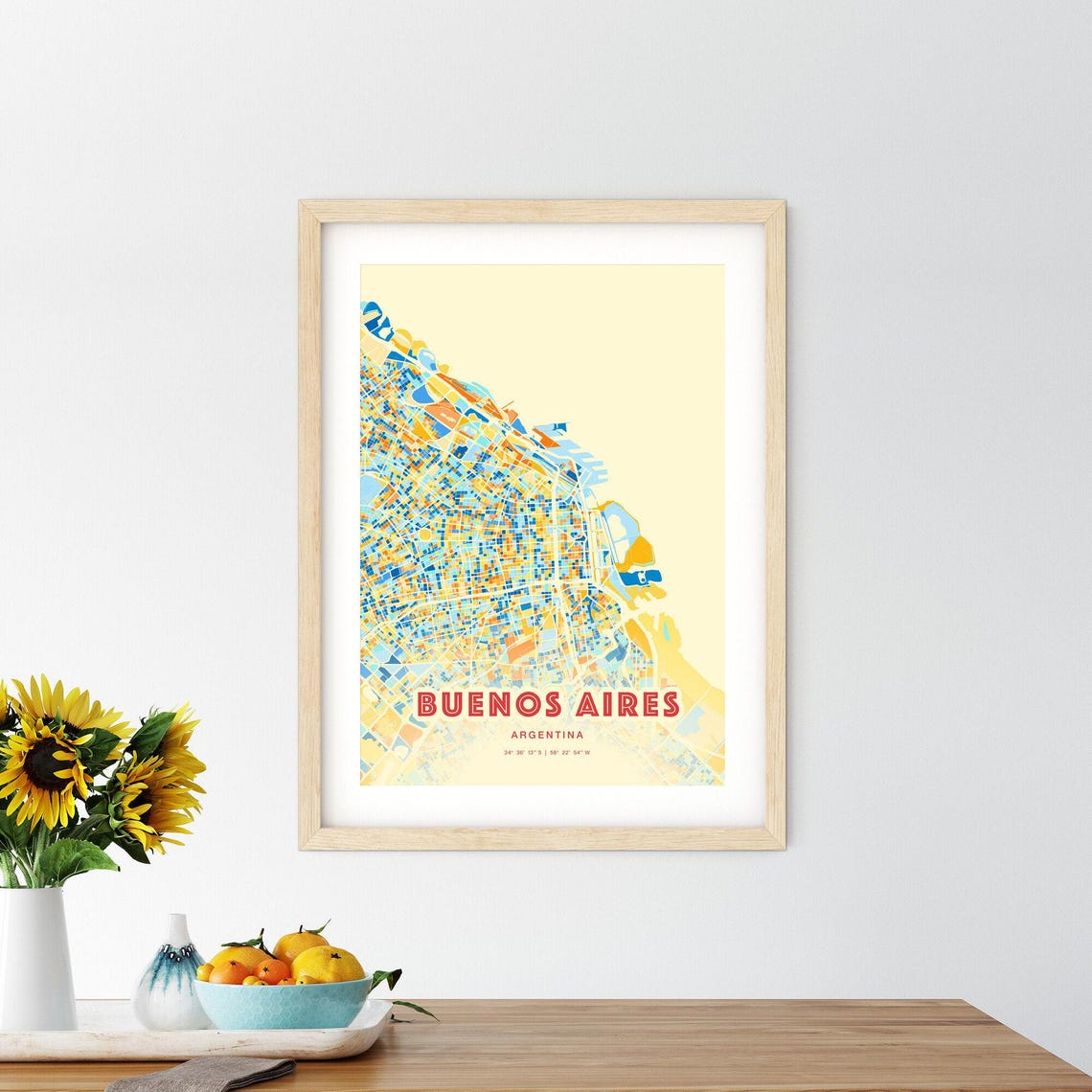 Buenos Aires Argentina Colorful City Map Art Poster Blue Orange Design - Image 2