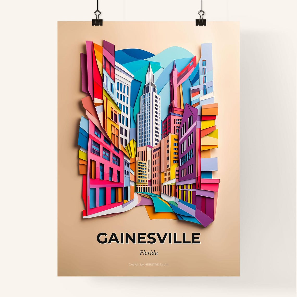 Gainesville Florida Bold Downtown Street Paper Cut Art Poster - Image 4