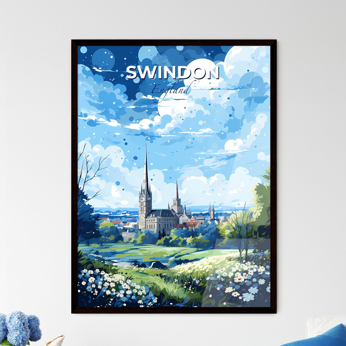 Swindon England Church Spire Meadow English Countryside Poster