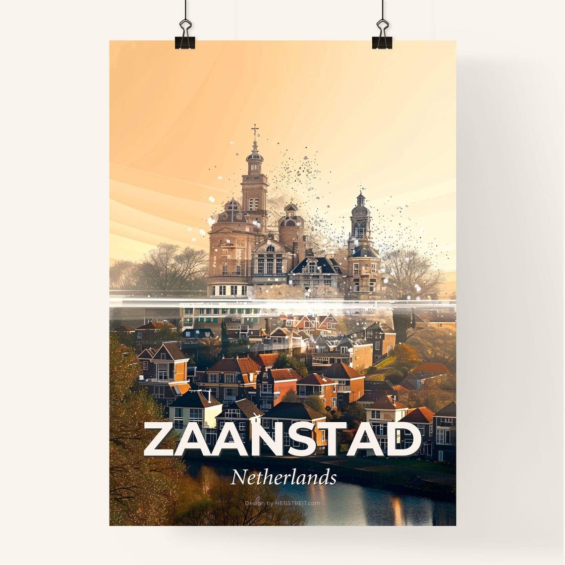 Zaanstad Netherlands Historic Church and Canal Houses Art Poster - Image 4