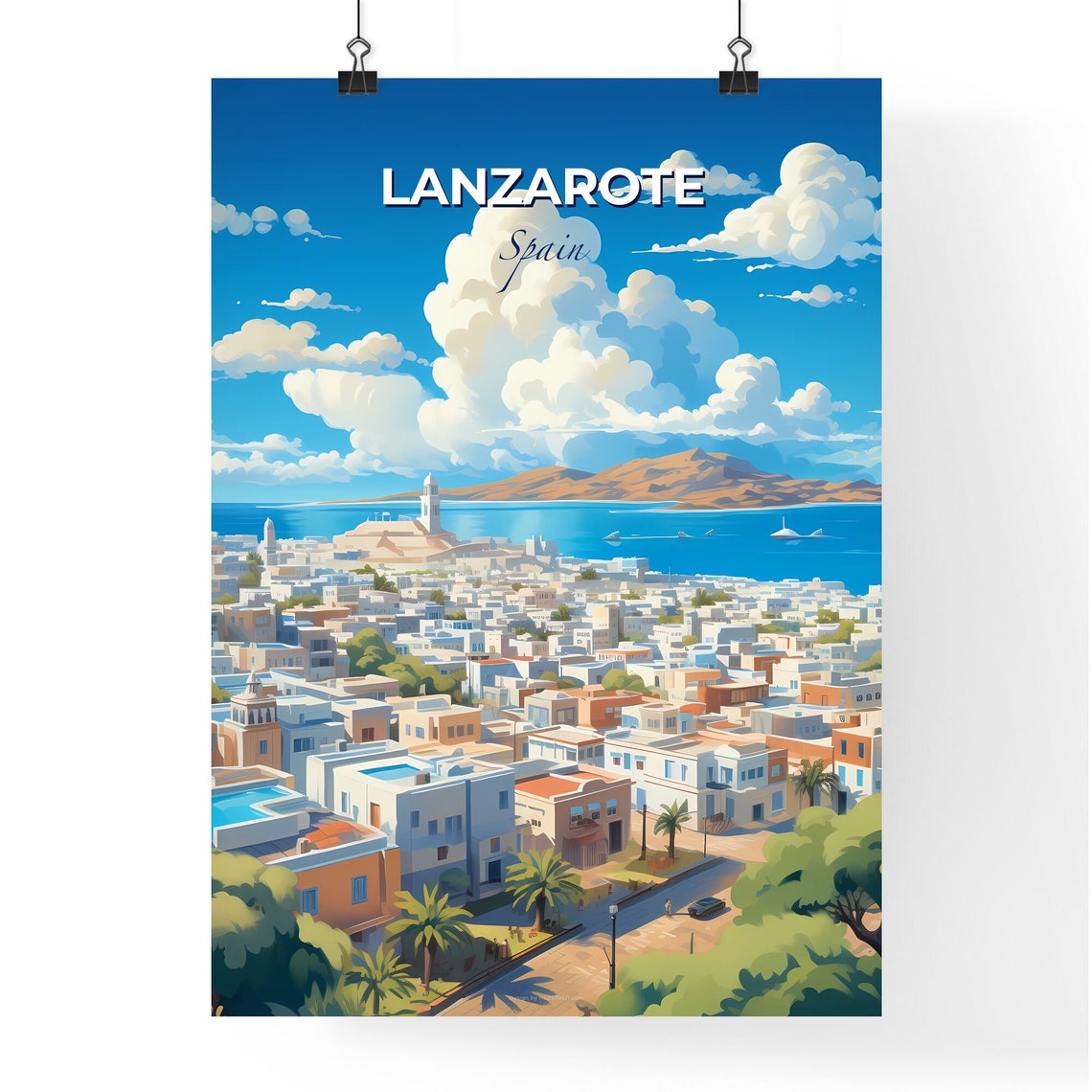 Lanzarote Spain Bright Scenic Illustrated City Travel Art Poster - Image 4