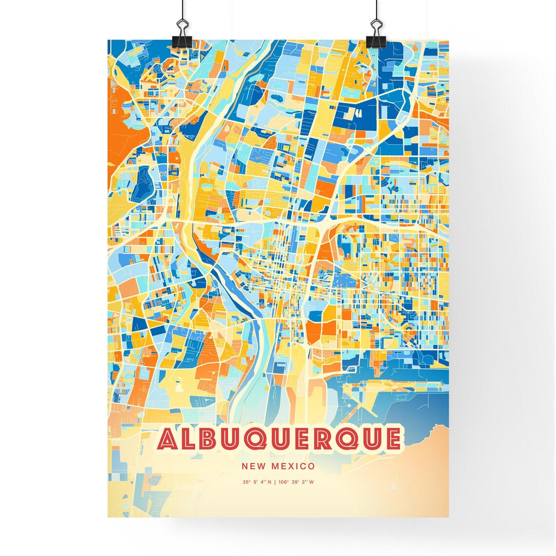 Albuquerque New Mexico Colorful Blue Orange City Street Map Poster - Image 3