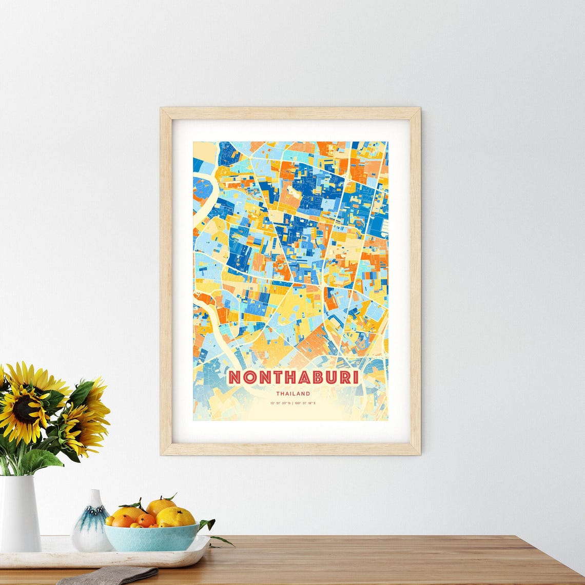 Nonthaburi Thailand City Map Abstract Blue Orange Modern Art Print - Image 2