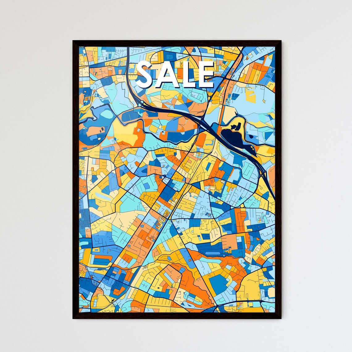 Sale England Colorful Blue and Orange City Street Map Art Poster